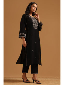 Soch - Black Floral Embroidered Kurta with Pant