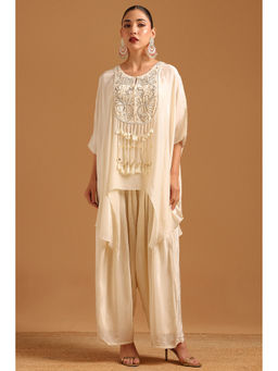 Soch - Cream Embroidered Sequined Work Kaftan with Inner Slip and Pant