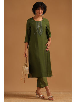 Soch - Green Embroidered Beads-Stones Work Kurta with Pant