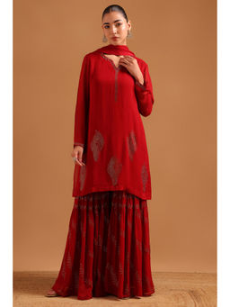 Soch - Red Embellished-Sequined Work Kurta with Sharara and Dupatta