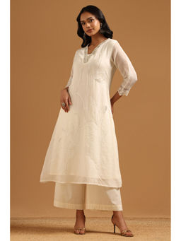 Soch - Off White Embroidered Beads-Stones Work Kurta with Palazzo