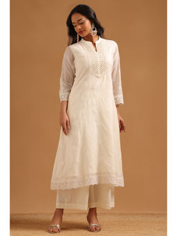 Soch - Off White Embroidered Beads-Stones Work Kurta with Palazzo
