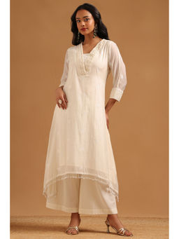 Soch - Off White Embroidered Beads-Stones Work Kurta with Palazzo