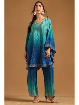 Soch - Blue Printed Bandhani Kaftan with Palazzo (S/M)