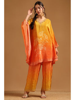 Soch - Orange Floral Bandhani Kaftan with Palazzo (S/M)