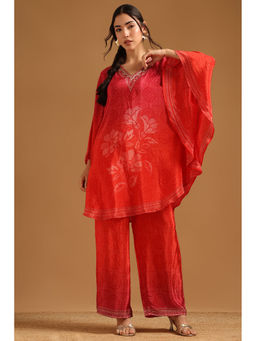 Soch - Red Floral Bandhani Kaftan with Palazzo (S/M)