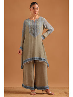 Soch - Sap Green Paisley Beads Work Kurta with Palazzo