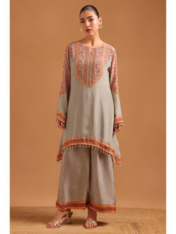 Soch - Grey Paisley Beads Work Kurta with Palazzo