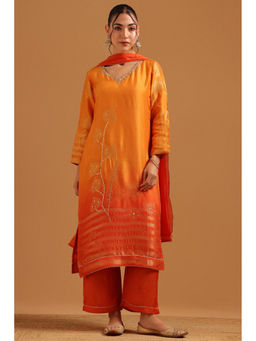 Soch - Orange Ombre Embellished-Sequined Work Kurta with Palazzo and Dupatta