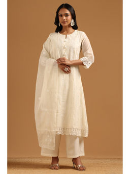 Soch - Off White Embroidered Beads Work Kurta with Palazzo and Dupatta