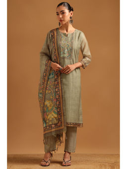 Soch - Grey Printed Embellished-Sequined Work Kurta with Pant and Dupatta