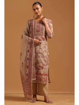 Soch - Beige Paisley Mirror Work Kurta with Pant and Dupatta