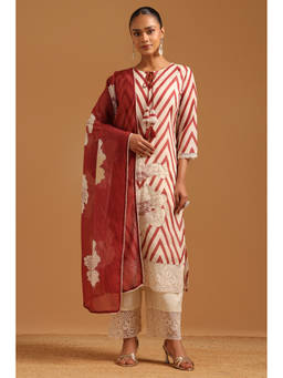 Soch - Red Floral Embellished-Sequined Work Kurta with Pant and Dupatta