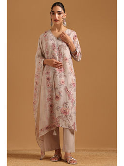 Soch - Beige Floral Printed Kurta with Pant and Dupatta