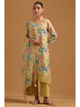 Soch - Yellow Floral Printed Kurta with Pant and Dupatta
