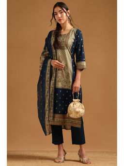 Soch - Navy Blue Paisley Printed Kurta with Pant and Dupatta