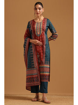 Soch - Teal Floral Printed Kurta with Pant and Dupatta