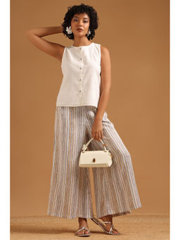 Soch - Off White-Grey Solid Printed Top with Palazzo