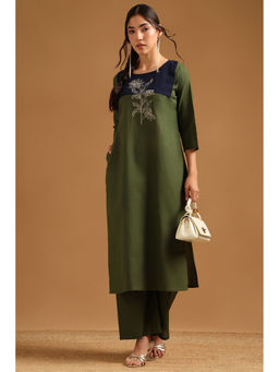 Soch - Green Colorblock Embroidered Kurta with Palazzo