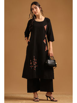 Soch - Black Embroidered Patch Work Kurta with Palazzo