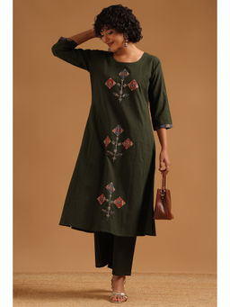 Soch - Green Embroidered Patch Work Kurta with Palazzo