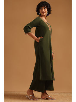 Soch - Green Printed Mirror Work Kurta with Palazzo
