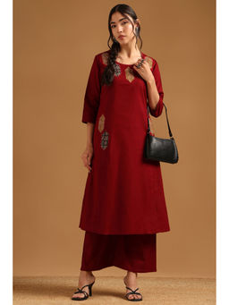 Soch - Maroon Printed Patch Work Kurta with Palazzo