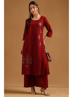 Soch - Maroon Embroidered Patch Work Kurta with Palazzo