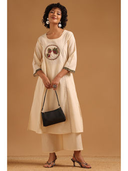 Soch - Off White Embroidered Mirror Work Kurta with Palazzo