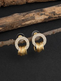 E2O - Self Design White Stone Gold Plated Stud Earring