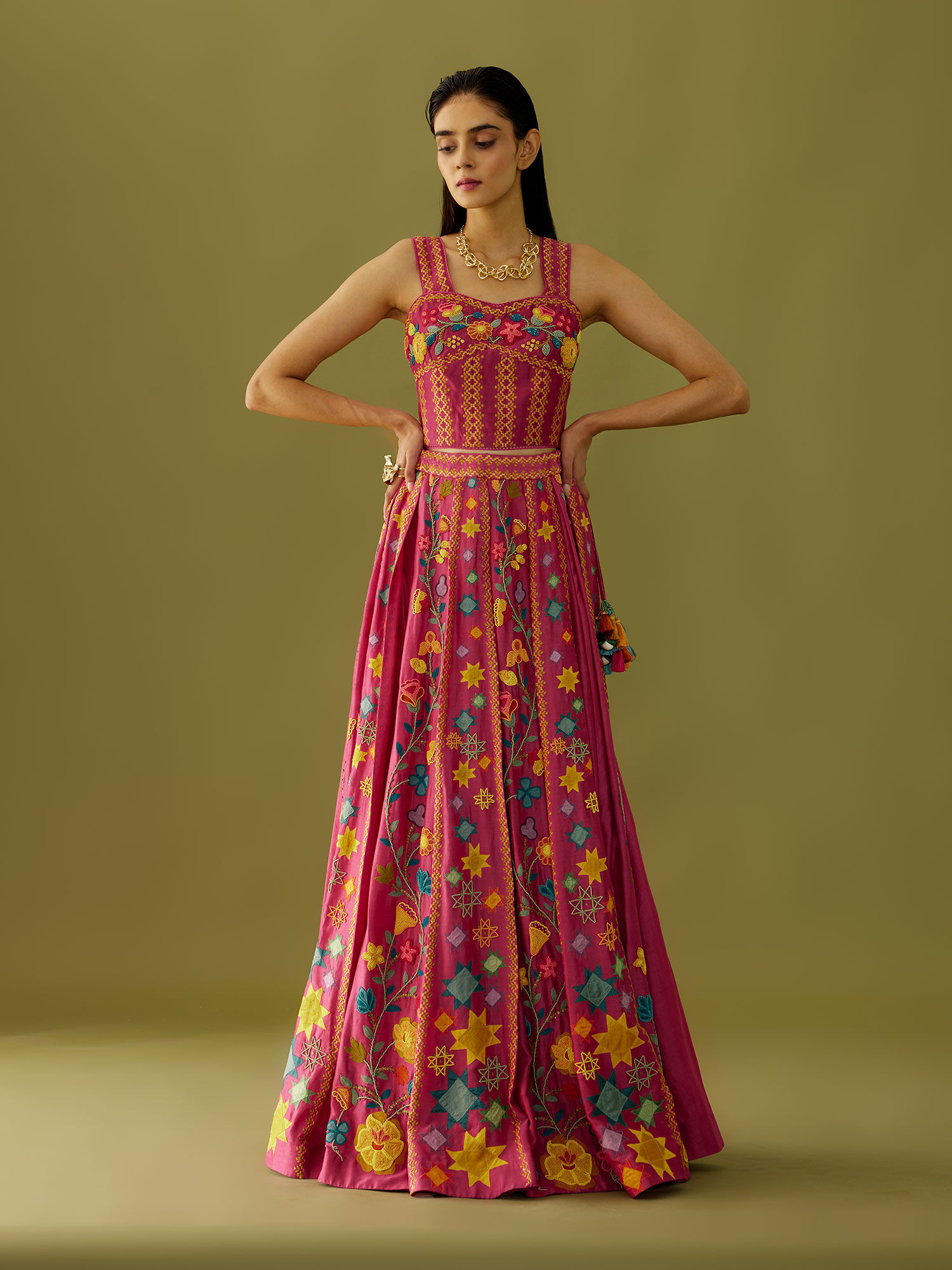 chandrima Magenta Star Applique Skirt-picture-21