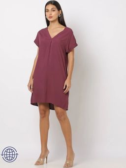 GAP - Women V-Neck Maroon Shift Mini Dress