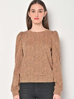 GAP - Women Cotton Blend Brown Animal Print Sweatshirt