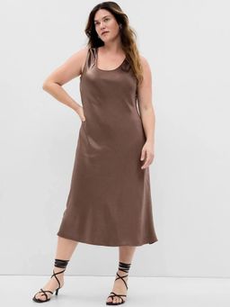 GAP - Women Slim Fit Scoop Neck Brown A-Line Midi Dress