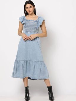 GAP - Women Square Neck Denim Blue Midi Dress