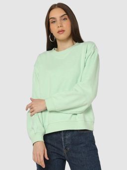 GAP - Women Cotton Blend Green Solid Sweatshirt