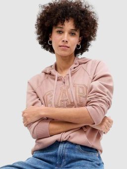GAP - Women Cotton Blend Beige Solid Hoodie