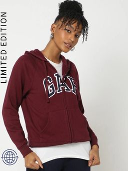GAP - Women Cotton Blend Wine Graphic Hoodie