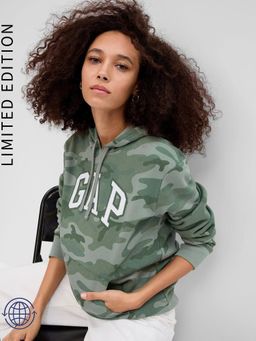 GAP - Women Cotton Blend Green Graphic Hoodie