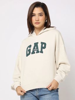 GAP - Women Cotton Blend Beige Graphic Hoodie