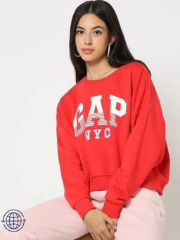 GAP - Women Cotton Blend Red Graphic Sweatshirt