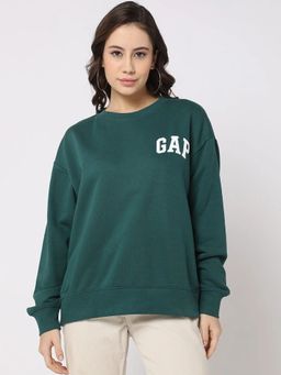 GAP - Women Cotton Blend Green Graphic Sweatshirt