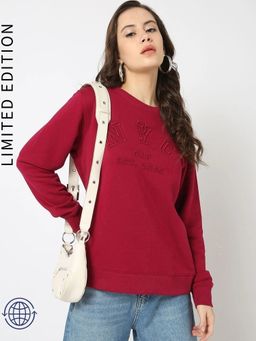 GAP - Women Cotton Blend Maroon Embroidered Sweatshirt