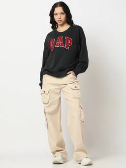 GAP - Women Cotton Blend Black Graphic Sweatshirt