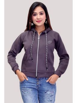 Fnocks - Women Velvet Grey Solid Hoodie
