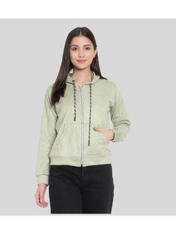 Fnocks - Women Velvet Green Solid Hoodie