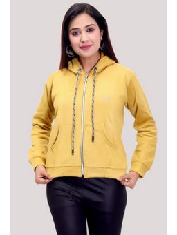 Fnocks - Women Velvet Yellow Solid Hoodie
