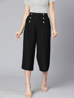 Oxolloxo - Cotton Black Women Mid Waist Culottes