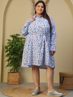 Oxolloxo - Women Blue Cotton Blend Knee Length Dress