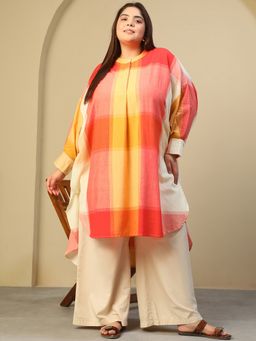 Oxolloxo - Multi-Color High Low Hem Yarn Dyed Cotton Knee Length Dress